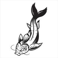 illustrazione di pesce in bianco e nero, contorno stile illustrazione vettoriale pesce gatto
