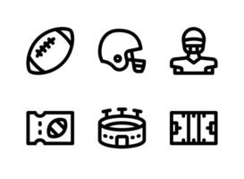 semplice set di icone di linee vettoriali relative al football americano. contiene icone come palla, casco, atleta e altro ancora.