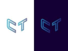 lettera iniziale ct design minimalista e moderno del logo 3d vettore