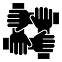 quattro mani che tengono insieme il lavoro di squadra concetto icona colore nero illustrazione stile piatto semplice immagine vettore