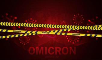 stop b.1.1.529 omicron nuova mutazione del virus covid 19 con nastri gialli stop omicron. disegno vettoriale