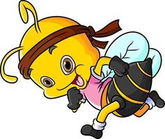 l'ape atletica corre molto veloce e indossa una bandana vettore