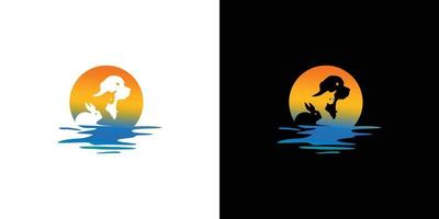 design unico e colorato del logo dell'illustrazione degli animali della spiaggia 1 vettore