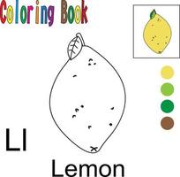 limone dei cartoni animati. libro da colorare con un tema di frutta. grafica di illustrazione vettoriale. buono per i bambini da imparare e colorare. vettore