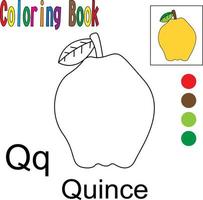 mela cotogna del fumetto. libro da colorare con un tema di frutta. grafica di illustrazione vettoriale. buono per i bambini da imparare e colorare. vettore