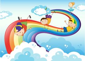 Stickmen che gioca con l&#39;arcobaleno vettore