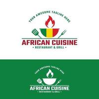 modello di progettazione del logo del distintivo del barbecue della griglia della cucina africana del Senegal retrò vettore