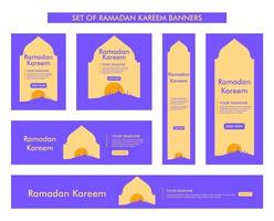 set di design di sfondo ramadan kareem, moderna collezione di banner islamici, digiuno, web, poster, volantino, illustrazione pubblicitaria vettore