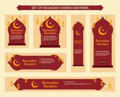 set di design di sfondo ramadan kareem, moderna collezione di banner islamici, digiuno, web, poster, volantino, illustrazione pubblicitaria vettore