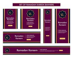 set di design di sfondo ramadan kareem, moderna collezione di banner islamici, digiuno, web, poster, volantino, illustrazione pubblicitaria vettore
