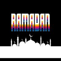 tipografica ramadan kareem. illustrazione di vettore della cartolina d'auguri di festa del ramadhan. composizione scritta del mese santo musulmano con edificio della moschea