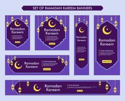 set di design di sfondo ramadan kareem, moderna collezione di banner islamici, digiuno, web, poster, volantino, illustrazione pubblicitaria vettore