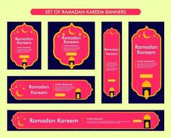 set di design di sfondo ramadan kareem, moderna collezione di banner islamici, digiuno, web, poster, volantino, illustrazione pubblicitaria vettore