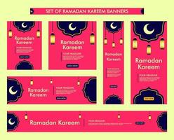 set di design di sfondo ramadan kareem, moderna collezione di banner islamici, digiuno, web, poster, volantino, illustrazione pubblicitaria vettore