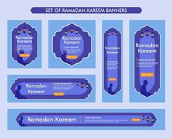 set di design di sfondo ramadan kareem, moderna collezione di banner islamici, digiuno, web, poster, volantino, illustrazione pubblicitaria vettore