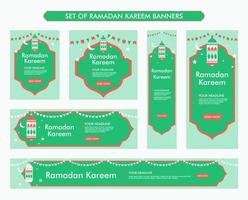 set di design di sfondo ramadan kareem, moderna collezione di banner islamici, digiuno, web, poster, volantino, illustrazione pubblicitaria vettore