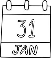 calendario disegnato a mano in stile doodle. 31 gennaio. Giornata internazionale senza internet, data. icona, elemento adesivo per il design. pianificazione, vacanza d'affari vettore