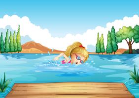Una ragazza che nuota nel fiume vettore
