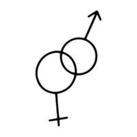 segno uomo e donna.disegno a mano con una linea.immagine in bianco e nero.doodles.maschio e femmina.simboli.vettore vettore