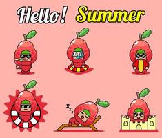 vettore simpatico personaggio dei cartoni animati acqua guava frutta mascotte costume set collezione ciao estate bundle