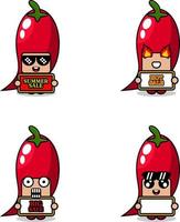 simpatico personaggio dei cartoni animati vettore peperoncino rosso verdura mascotte costume set vendita estiva bundle collection
