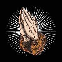 illustrazione dello stile di incisione della preghiera della mano vettore
