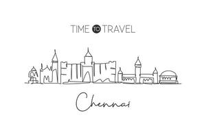 un disegno a linea continua dello skyline della città di chennai, india. bella stampa del punto di riferimento della città. vacanza di viaggio del turismo paesaggistico mondiale. illustrazione grafica vettoriale di disegno a linea singola elegante modificabile