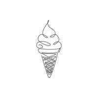 un disegno a linea singola dell'illustrazione grafica vettoriale del logo del negozio di cono gelato fresco. menu del caffè del dessert del gelato e concetto del distintivo del ristorante. logotipo di cibo di strada di design moderno a linea continua