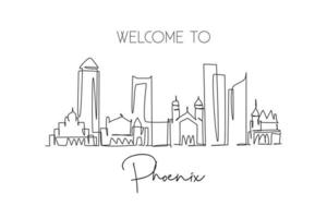 un disegno a linea continua dello skyline della città di Phoenix, stati uniti. bellissimo punto di riferimento. turismo paesaggistico mondiale e vacanze di viaggio. illustrazione vettoriale di disegno a linea singola con tratto elegante modificabile