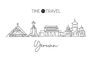 unico disegno a linea continua dello skyline della città di yerevan, armeni. famoso raschietto della città e paesaggio. stampa del poster della decorazione della parete della casa del concetto di viaggio nel mondo. illustrazione vettoriale moderna di disegno di una linea