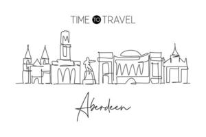 unico disegno a linea continua dello skyline della città di aberdeen, in scozia. famoso raschietto della città e paesaggio. Poster per la decorazione della parete di concetto di viaggio nel mondo art. illustrazione vettoriale moderna di disegno di una linea