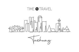 un disegno a linea continua dello skyline della città di taichung, taiwan. bellissimo punto di riferimento. turismo paesaggistico mondiale e vacanze di viaggio. illustrazione vettoriale di disegno a linea singola con tratto elegante modificabile