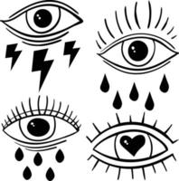 collezione di occhi a lacrima in stile vintage disegnato a mano in bianco e nero, vettore premium