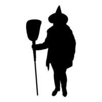silhouette fata stregone strega in piedi con la scopa vettore