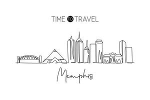 un disegno a linea singola dello skyline di memphis, stati uniti. paesaggio storico della città nel mondo. migliore destinazione per le vacanze. tratto modificabile illustrazione vettoriale di disegno a linea continua alla moda