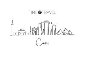 un disegno a linea singola dello skyline della città del cairo, in egitto. stampa della cartolina del paesaggio della città storica. migliore destinazione per le vacanze. tratto modificabile illustrazione grafica vettoriale di disegno a linea continua alla moda