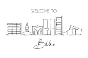 unico disegno a linea continua dello skyline della città di bilbao, francia. cartolina del famoso paesaggio del grattacielo. concetto di stampa del poster della decorazione della parete di casa di viaggio nel mondo. illustrazione vettoriale moderna di disegno di una linea