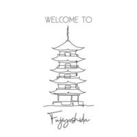 un unico punto di riferimento della pagoda di fuji san. luogo di fama mondiale a fujiyoshida, in giappone. concetto di arte della decorazione della parete della casa della cartolina di viaggio di turismo. illustrazione vettoriale moderna di disegno a linea continua