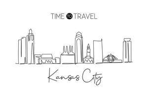 un disegno a linea continua dello skyline della città di Kansas, Stati Uniti. bellissimo punto di riferimento. stampa del poster delle vacanze di viaggio del turismo del paesaggio mondiale. illustrazione vettoriale di disegno a linea singola con tratto elegante modificabile