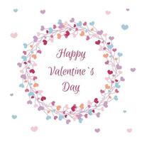 biglietto di auguri di san valentino. cornice floreale cuori rotondi e testo buon San Valentino. disegno ghirlanda di cuori. illustrazione vettoriale