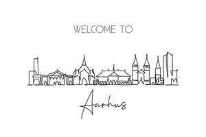 una linea singola che disegna lo skyline della città di aarhus, danimarca. cartolina del paesaggio della città storica del mondo. miglior posto per le vacanze. tratto modificabile illustrazione vettoriale di disegno a linea continua alla moda