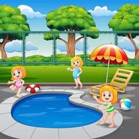 bambine felici che giocano in piscina vettore