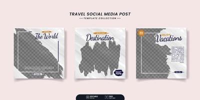 set di modelli di post banner social media di vendita di viaggi modificabili vettore