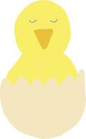 pulcino in un'icona di uovo, adesivo. scarabocchio disegnato a mano. colori alla moda 2021 oro, giallo. bambino, pollo, pasqua vettore