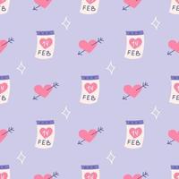 calendario con data 14 febbraio e cuore, motivo vettoriale senza cuciture per San Valentino