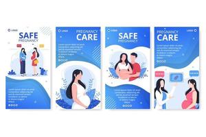 storie di assicurazione maternità e madre incinta modello di assistenza sanitaria illustrazione piatta modificabile di sfondo quadrato per social media o biglietto di auguri vettore