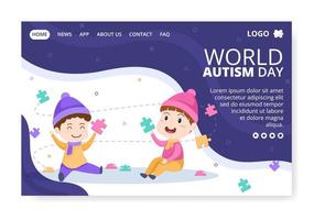 illustrazione piatta del modello di pagina di destinazione della giornata mondiale di sensibilizzazione sull'autismo modificabile di sfondo quadrato adatto per social media o biglietto di auguri vettore