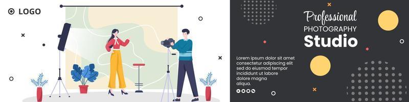 fotografo con fotocamera e attrezzature per pellicole digitali modello di banner illustrazione piatta modificabile di sfondo quadrato per social media o web vettore