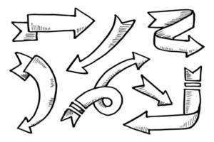 insieme dell'icona della freccia disegnata a mano. illustrazione vettoriale di scarabocchio.