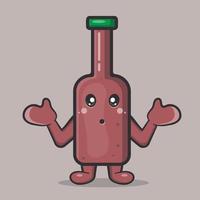 mascotte del personaggio della bottiglia di birra kawaii con gesto confuso isolato cartone animato in stile piatto vettore